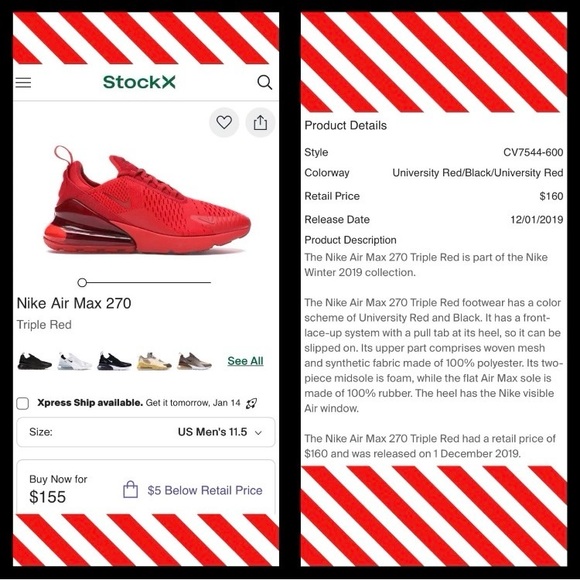 🔥US 11.5- Nike Air Max 270
'University Red' CV7544-600 Men's Trainer
*EXCLT* - Picture 13 of 16